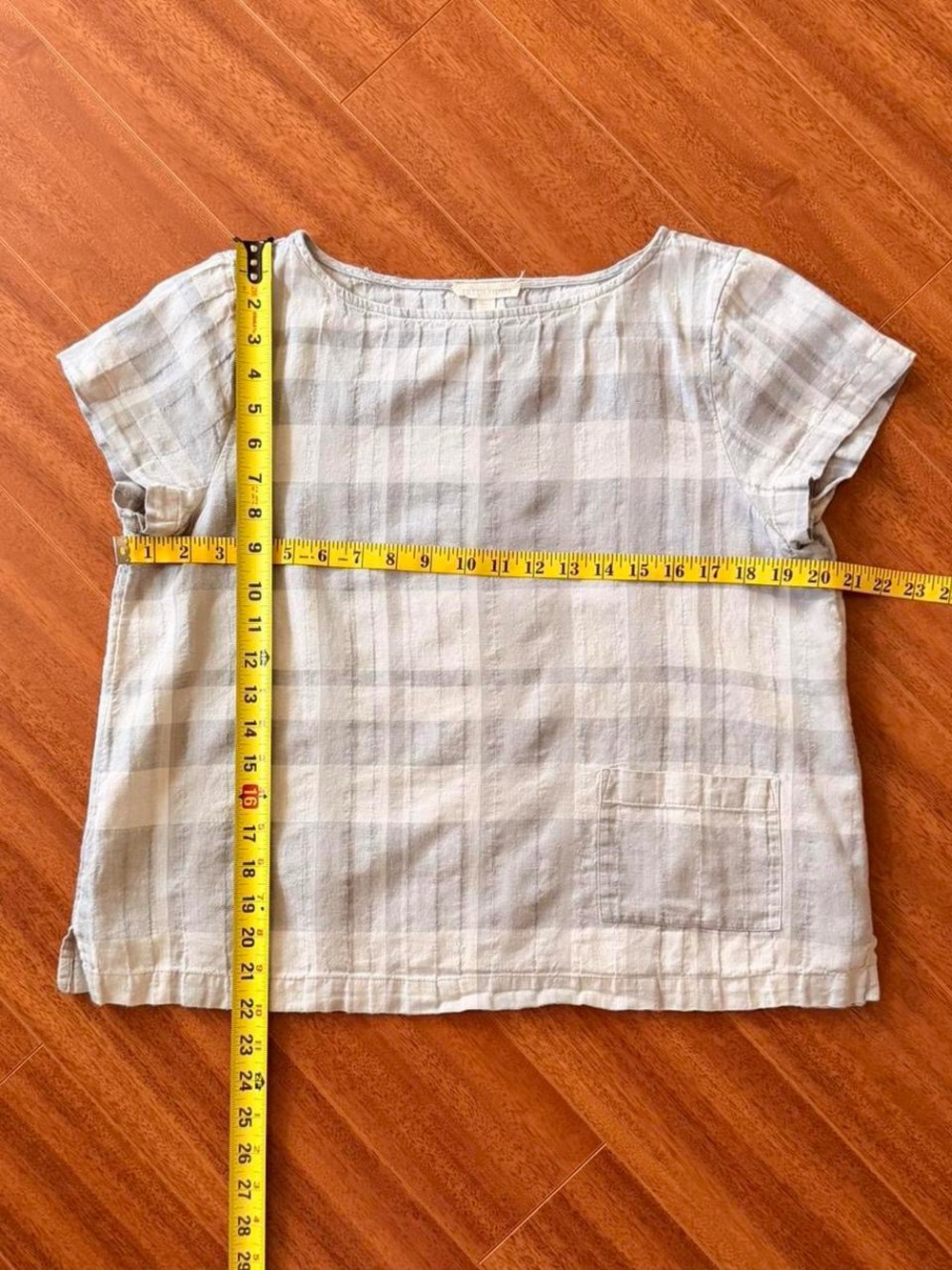 Eileen Fisher Plaid Boxy Top Gray White Medium - Picture 2 of 8